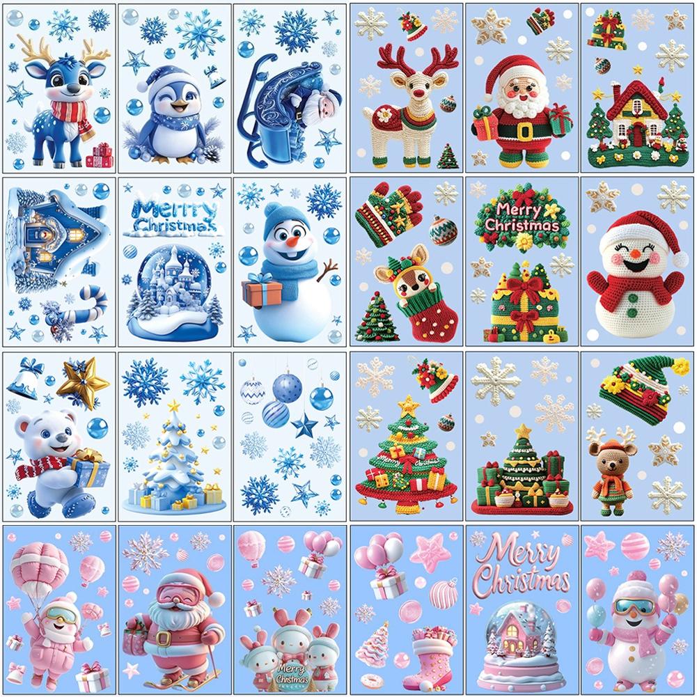 9pcs/set Christmas Static Cling Stickers Window Decals Santa Claus Scene Festive Window Decals Christmas Home Party Decor