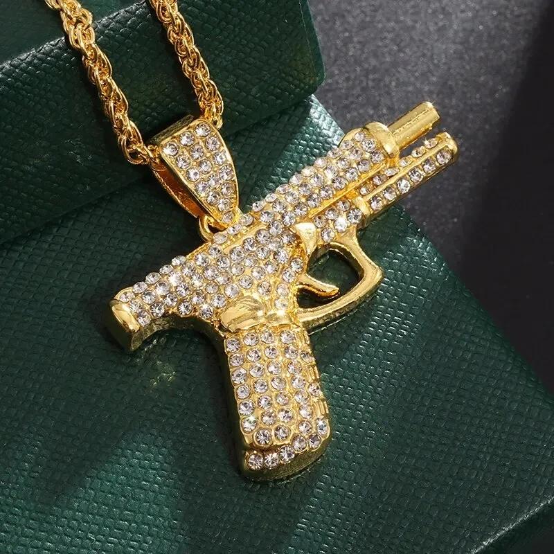 Hip-Hop Crystal Pistol Pendant, Personalized Men and Women Punk Cool Rock Rap Trend Necklace Trend Jewelry Gift