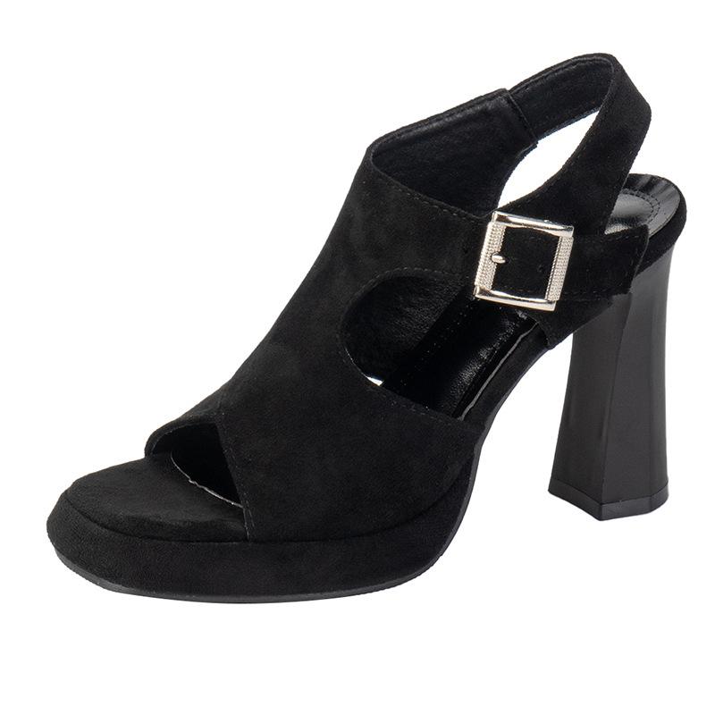 

Женские сандалии, женские босоножки на высоком каблуке, модные туфли Fish Mouth Hollow Roma 2024, летняя обувь, повседневная обувь с пряжкой на ремне и открытым носком 34 чёрный