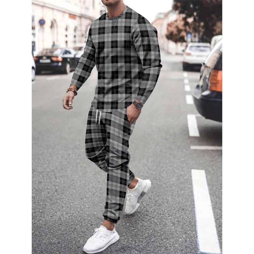 Spring Autumn Colorful Gradient 3D Print Men's Sportswear Set O-Neck Hoodies 2-Piece Sets Oversized Pullover Men Clothing