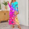 women retro printed long-sleeved comfortable loose dress, elegant dress