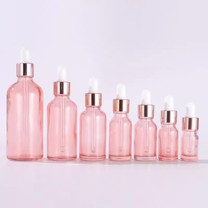 Dropper Bottles Refillable 5-100Ml Rose Gold Lid Cosmetic Container Glass Aromatherapy Liquid For Essential Massage Oil Pipette