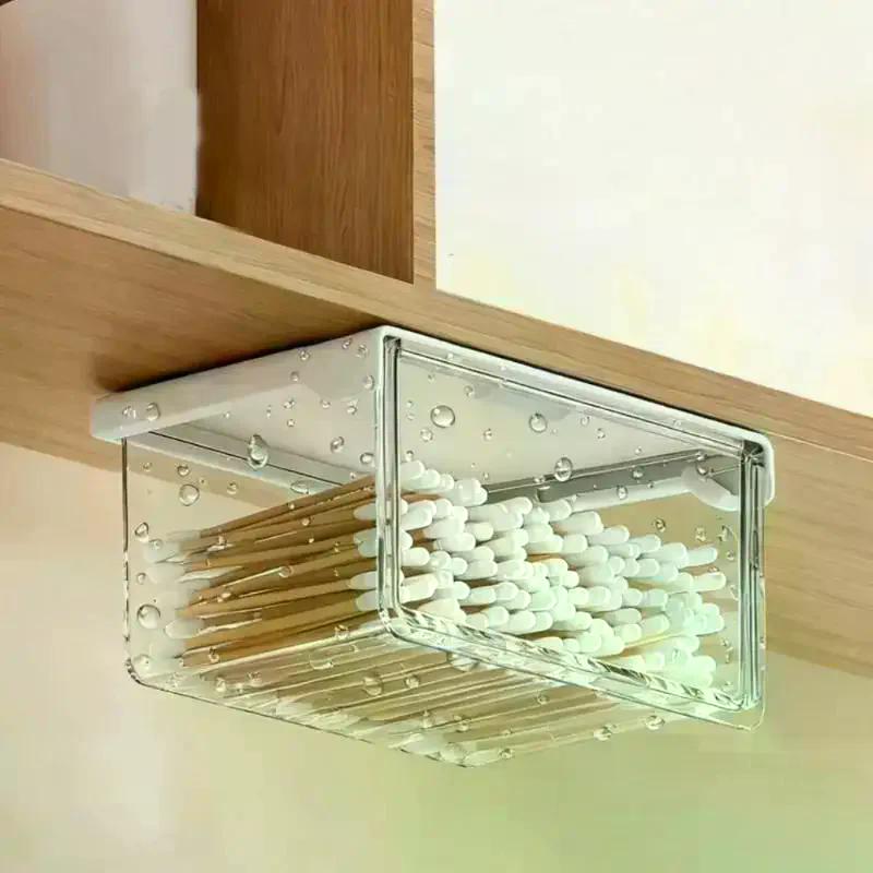 1Pcs Plastic Drawer Style Storage Box Self Adhesive Large Capacity Makeup Storage Container Transparent Space Saving
