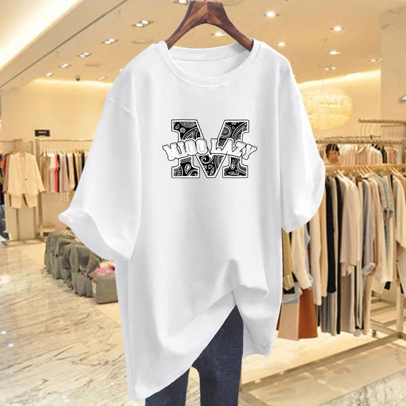 

Hong Kong style retro pure cotton top, letter large version printing short-sleeved heavy T-shirt short-sleeved T-shirt women s summer loose and lazy S