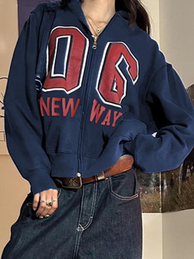 

AltGoth Harajuku Повседневная толстовка с капюшоном для женщин Y2k Темная готическая уличная одежда с буквенным принтом Свободная толстовка с длинным рукавом на молнии для женщин S синий