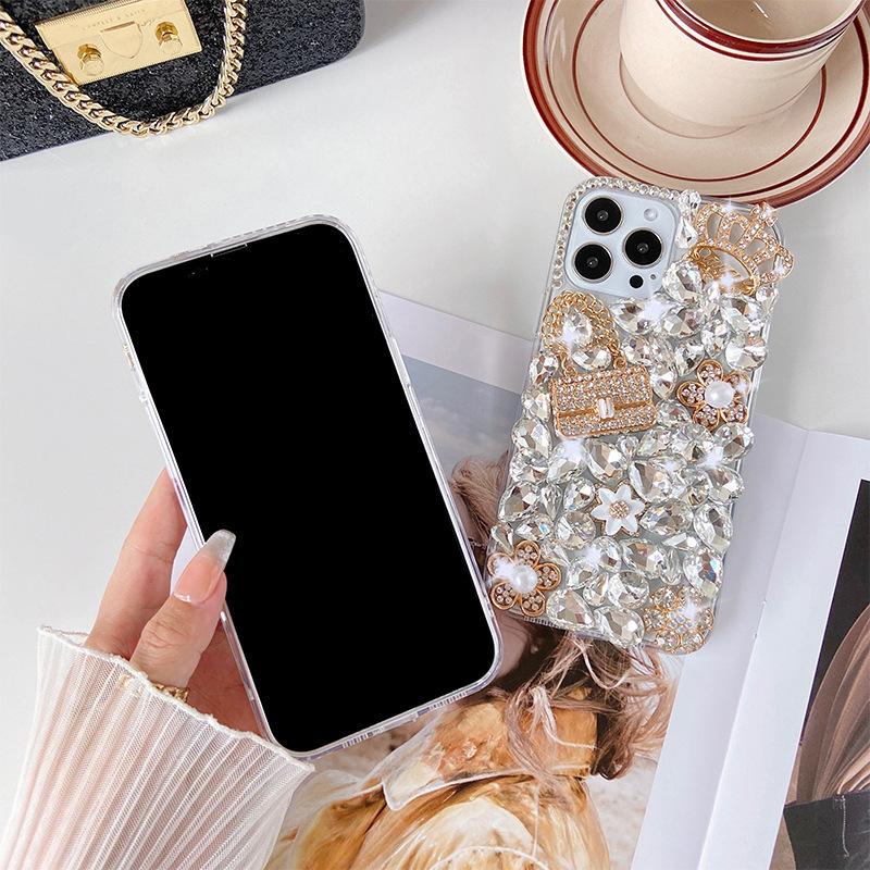 For Apple 17/ for IPhone15/14/XR Japanese and Korean Mobile Phone Case Luxury Rhinestone Pearl Flower Crown 13Pro