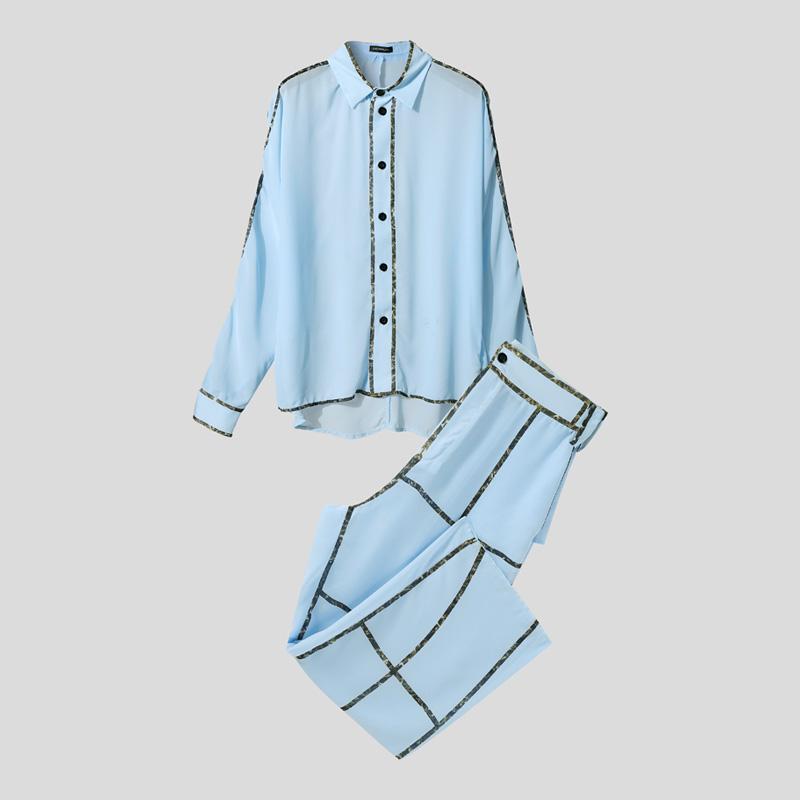 

INCERUN Мужские комплекты из двух предметов: рубашка с лацканами и длинными рукавами и брюки 5XL