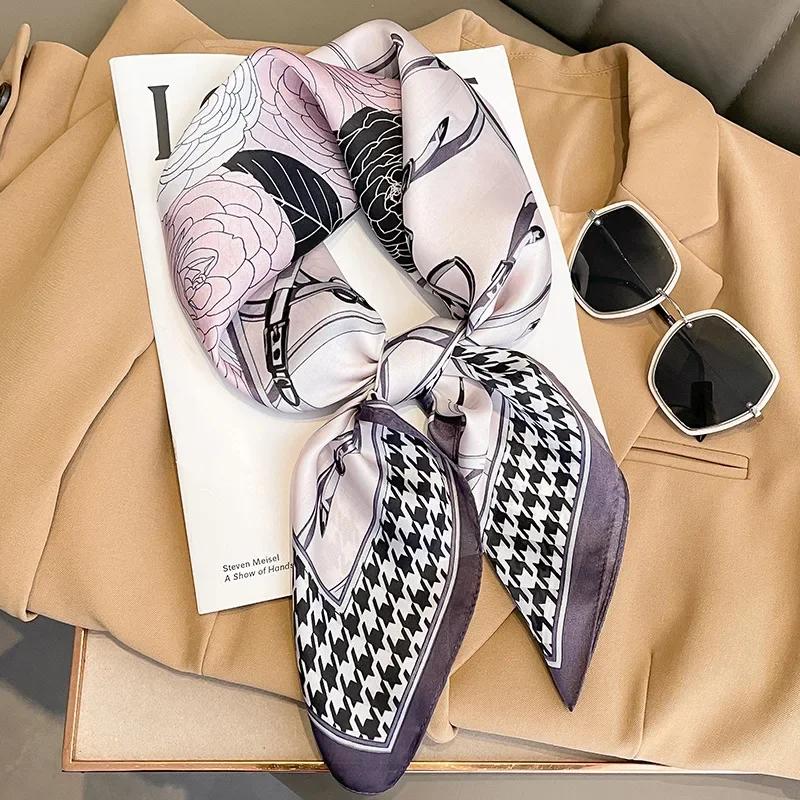 New 70*70cm Silk Satin Hair Scarf Women Handkerchief Printed Female Square Head Bandana Small Neck Muffler Hijab Lady Girl