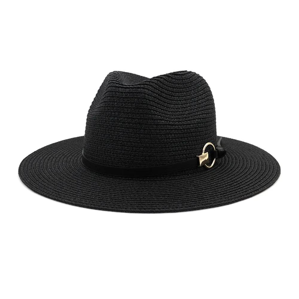 

Big Size 57CM New Straw Hat 7cm Brim Summer Cooling Beach Sun Hat Outdoor Party Panama Jazz Hat Sombreros De Mujer 56-58CM чорний