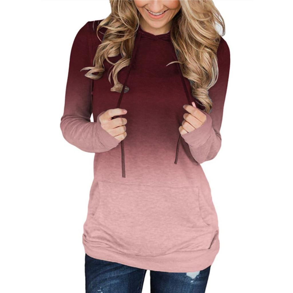 Women Pocket Long Sleeve Hoodies Sweatshirt Pullover Shirt Tops Blouse