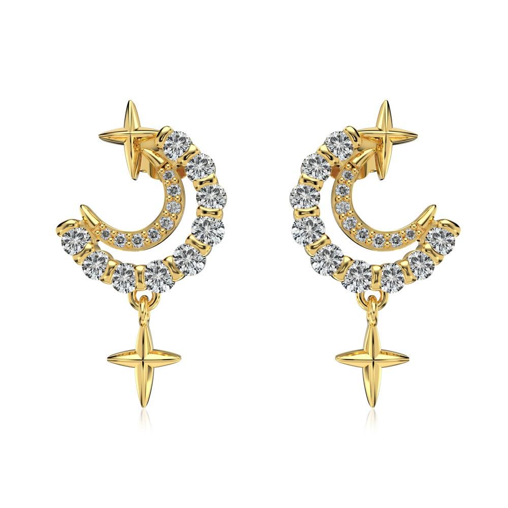 

French S925 Sterling Silver Moon & Star Earrings for Women - Light Luxury Christmas Design S925 Silver