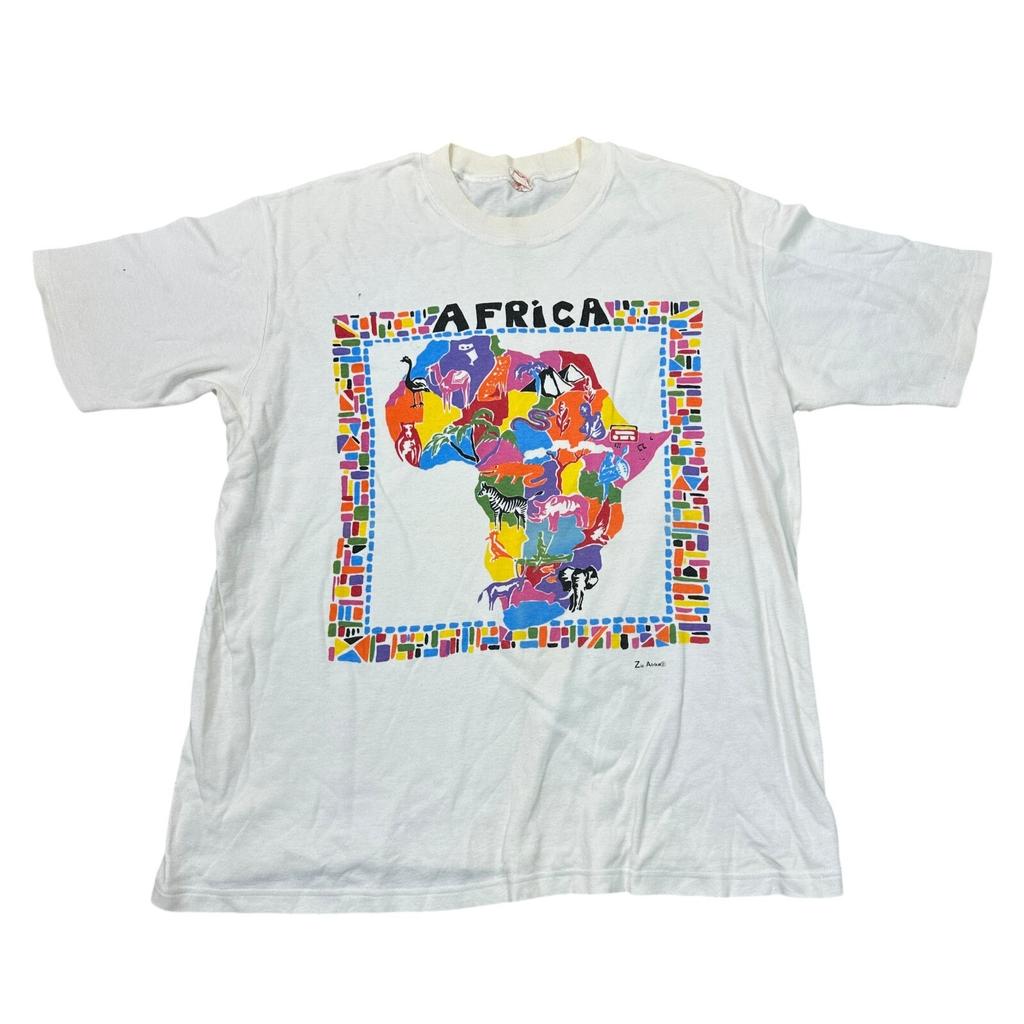 Vintage T-Shirt Mens Womens Tees Top Africa Graphic Print Retro Y2K White Mens