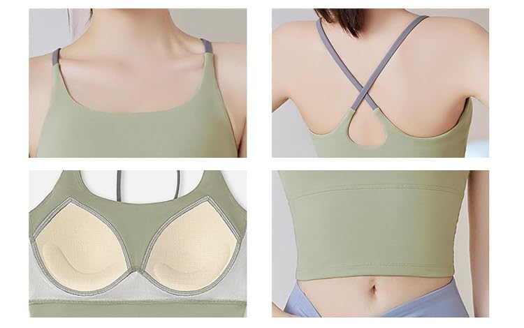DAYCLOSET Yoga Top with Cross Back Tank yoga121 Women's Cups, Top, Lightweight, Quick-Drying, Stretch, (Small, Off-White)