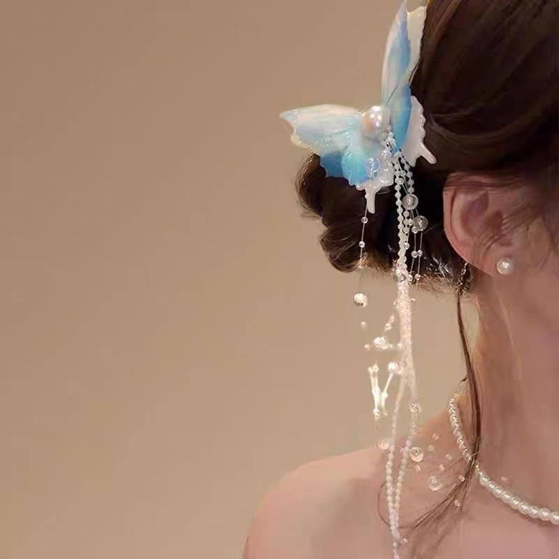 Lange Quaste Schmetterling Perlen Haarspange für Damen Feenhaftes Temperament Haarnadel Ideal für Geburtstagsfeiern