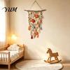 Easy to Install Wall Ornaments Bohemian Crochet Flower Hanging Tapestry, Handmade Tassels Decor Textile Decoration with Wooden Stick, Living