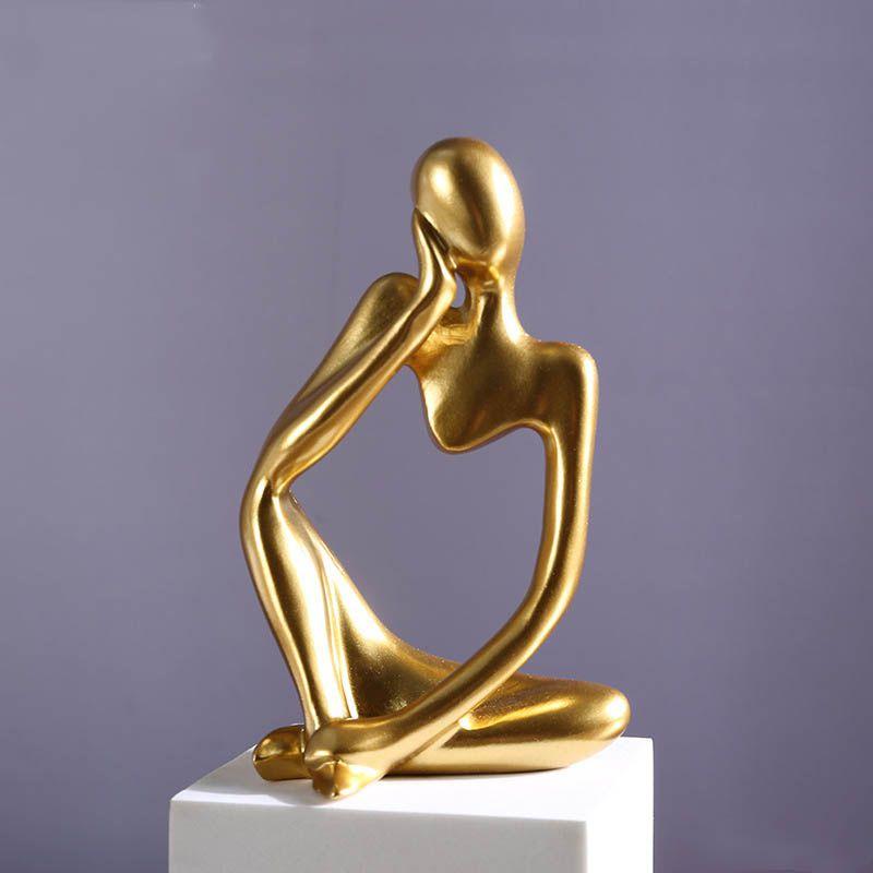 Black Resin Thinker Statue Artistic Home Office Desktop Ornament Decoration