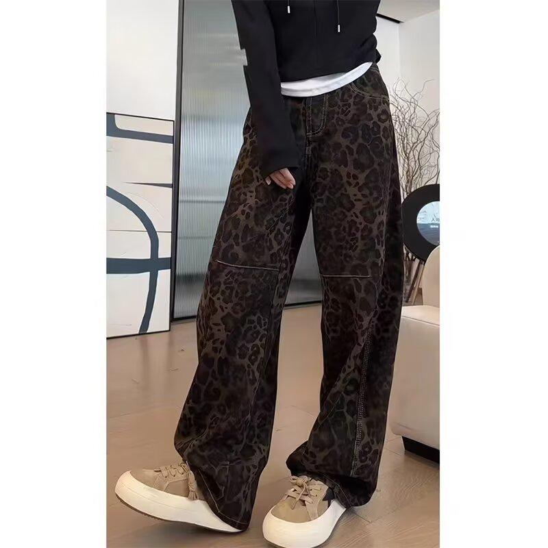 Spring 2025 Leopard Print High-Waist Straight-Leg Jeans for Women