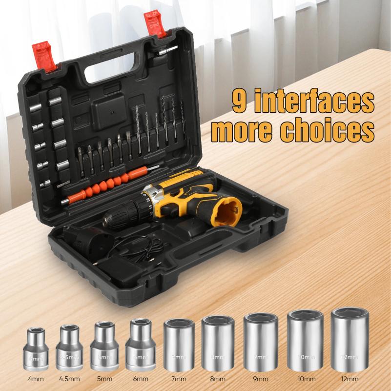 Cordless Lithium Electric Drill Electric Screwdriver Portable Multifunctional Hand Electric Drill Power Tool Set with 2 Battery