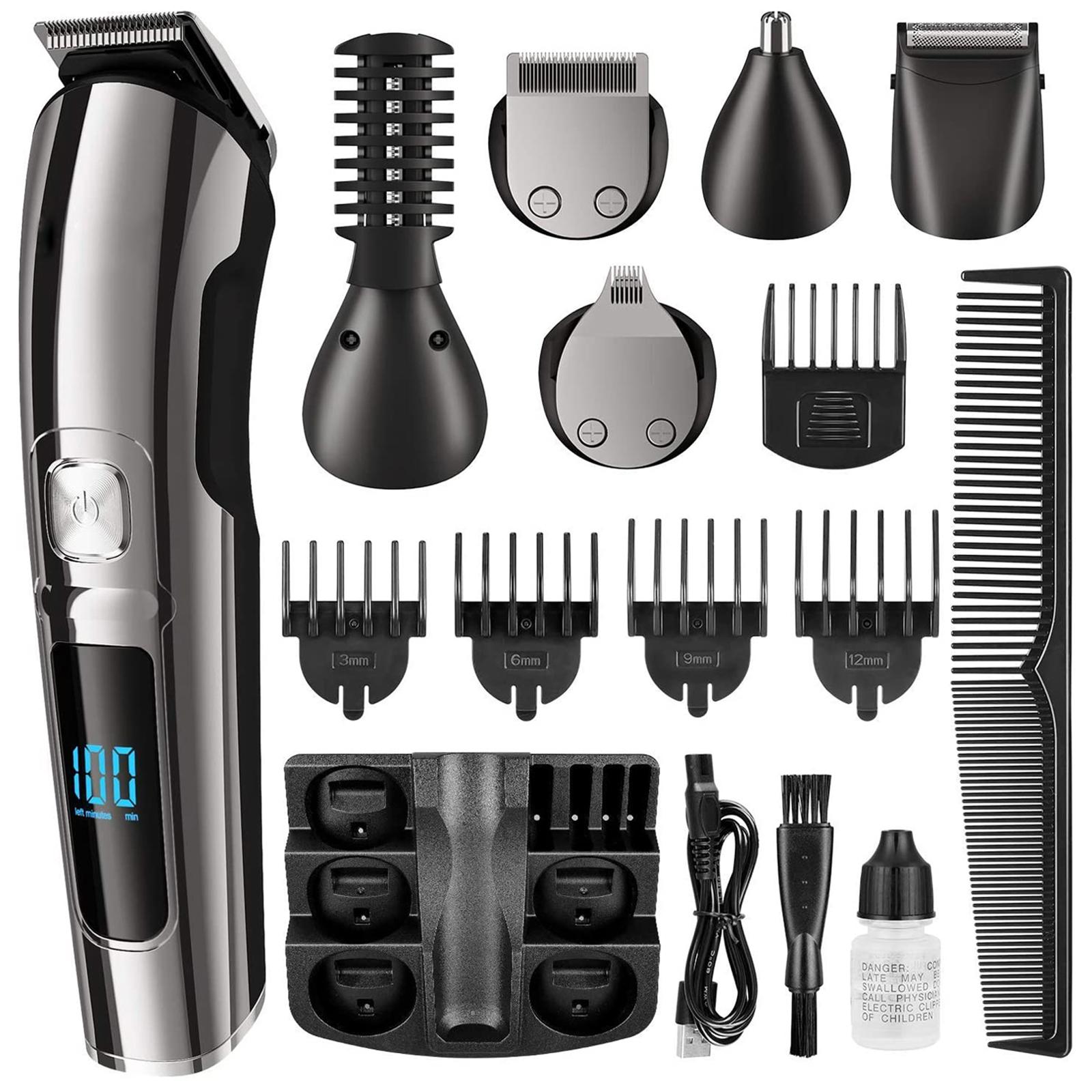 Hair Trimmer Set Multi-Function Grooming Kit LCD Digital Hair Trimmer Household Washable Shaver Nose