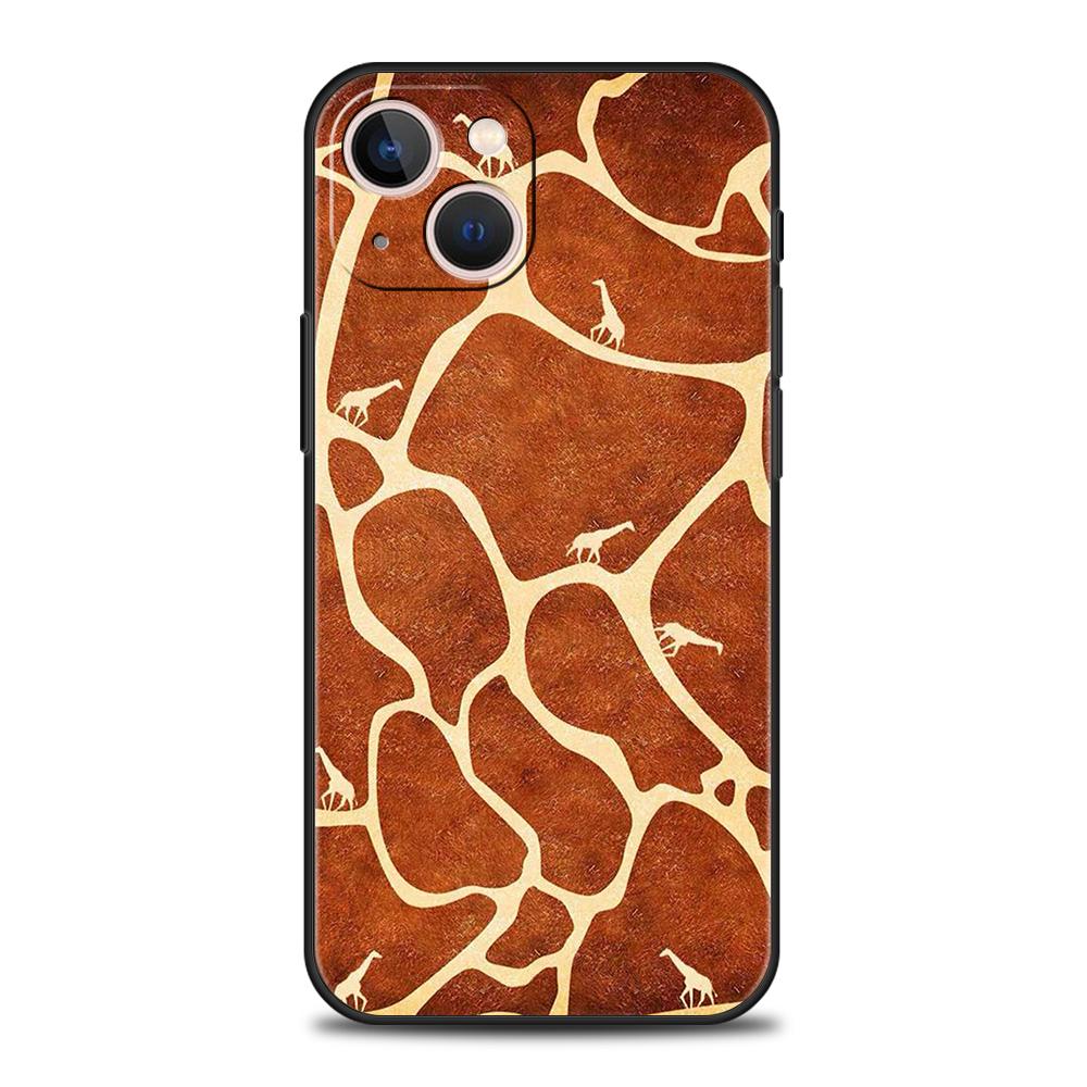 Luxury TPU Soft Phone Case For iPhone 16 11 15 14 Pro MAX 12 13 7 8 Plus X XR XS SE 2022 Black Cover Giraffe Illustration