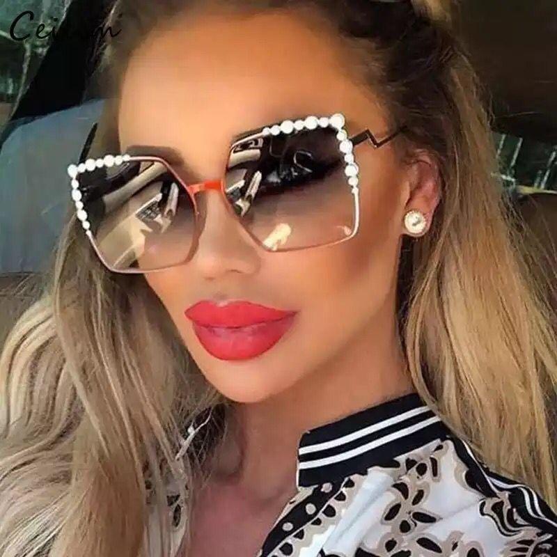 Oversized Square Sun Glasses Ladies New Luxury Pearl Sunglasses Women Brand Designer Fashion Shades Big Frame Eyewear