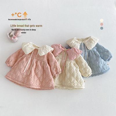 2025 Winter Korean Style Girls' Color Block Princess Dress with Thick Collar