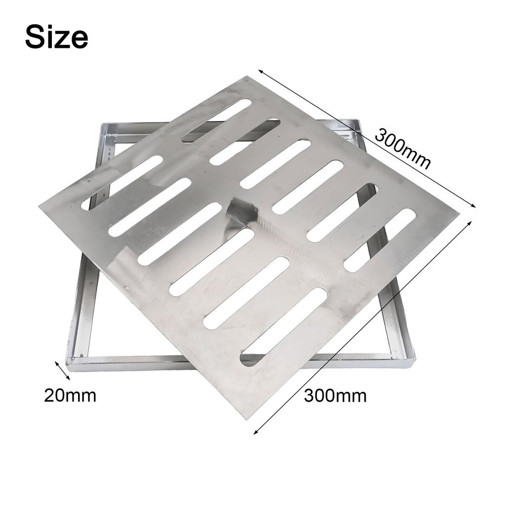 1pc FloorDrainWithFrameAnti-slip Double-row Hole Stainless Steel Drain Grate Outdoor Drainage Cover Channel Grate Rainwater
