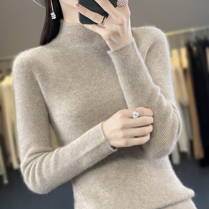 INDFS Women's Fashion Casual Fall Winter Solid Color Print Long Sleeve Half Turtleneck Sweaters