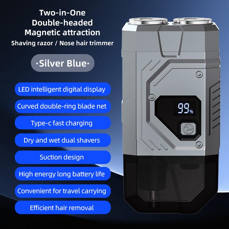 Magnetic Double Blade Electric Shaver for Men Mecha Punk Style Rechargeable LCD
