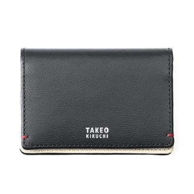 TAKEO KIKUCHI Business Card Case - Slim Leather-like Professional Card Holder Black
