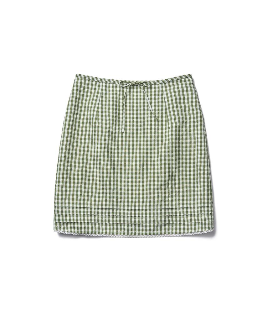 TTUDEMENT Gingham Check Midi Skirt_Olive