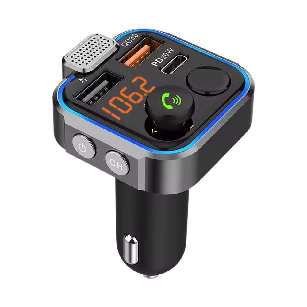 Bluetooth 5.0 FM Transmitter Cigarette Lighter Radio Music Adapter Charger Supports Hands-Free Siri Assistant For Car