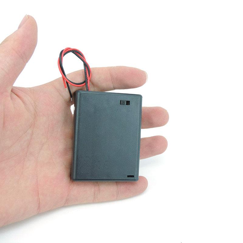 1/3pcs 4 Slot AAA 6V Battery Holder Case Box with Leads with ON/OFF Switch Cover Standard Battery Container Black