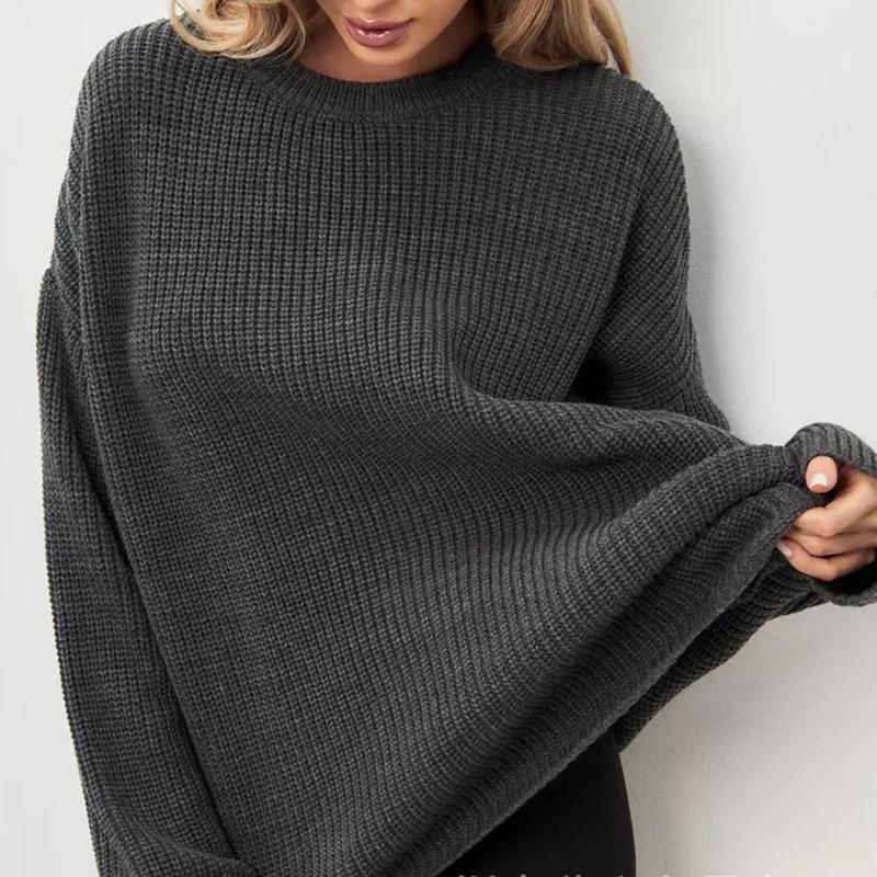 European and American autumn and winter round neck loose long sleeved basic casual fashion women's knitted sweater