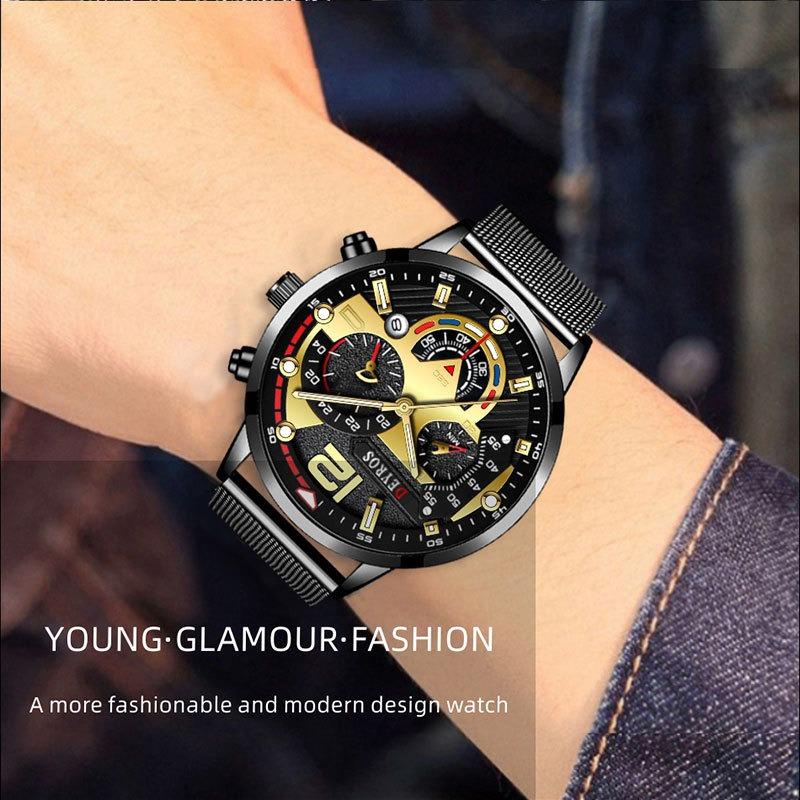 DEYROS Trend Personality Men's Calendar Watch Fashion Business Mesh Belt Luminous Quartz Watch Men's Watch