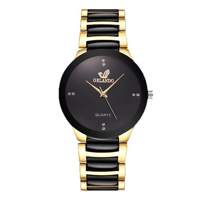 Women's Black Gold Quartz Watch with Versatile Steel Band