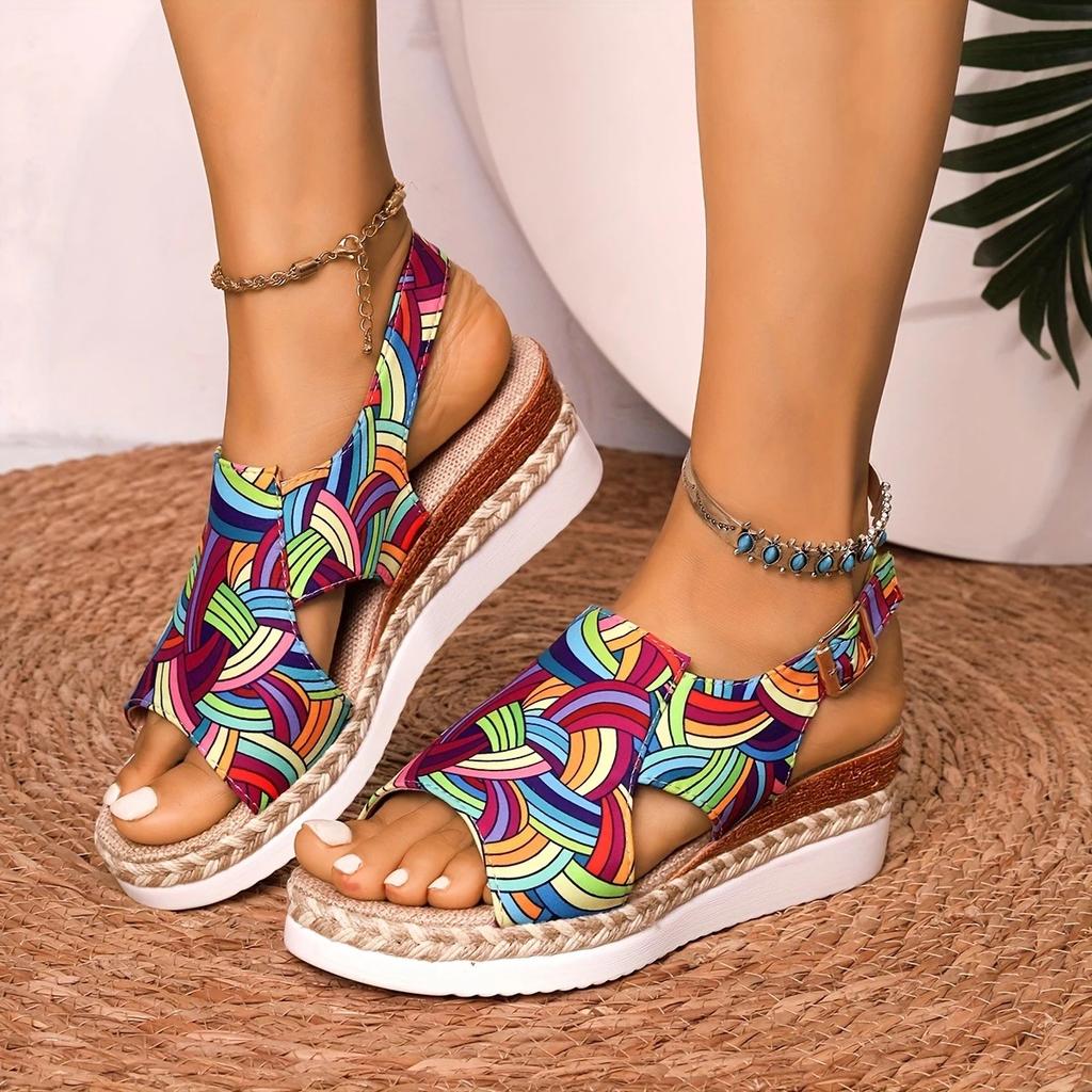 Fashion Zapatos Mujer Hot Sale Fashion Comfortable Floral Sexy Banquet Fish Mouth Soft Buckle Light Sandals Women's Casual Wedge Shoes