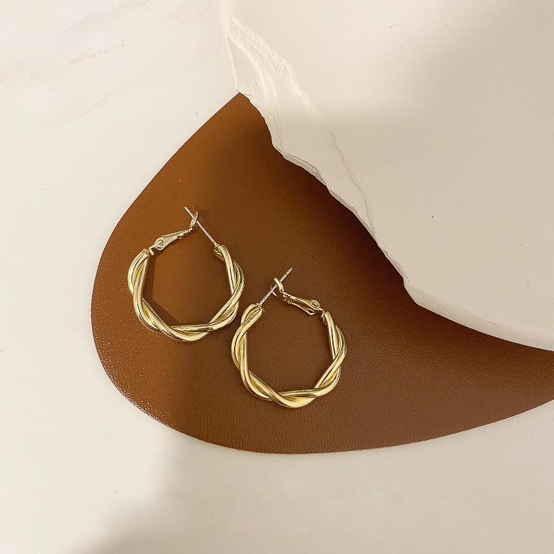 2024 Trendy Metal Geometric Twist Hoop Earrings: European and American Niche Design for Women