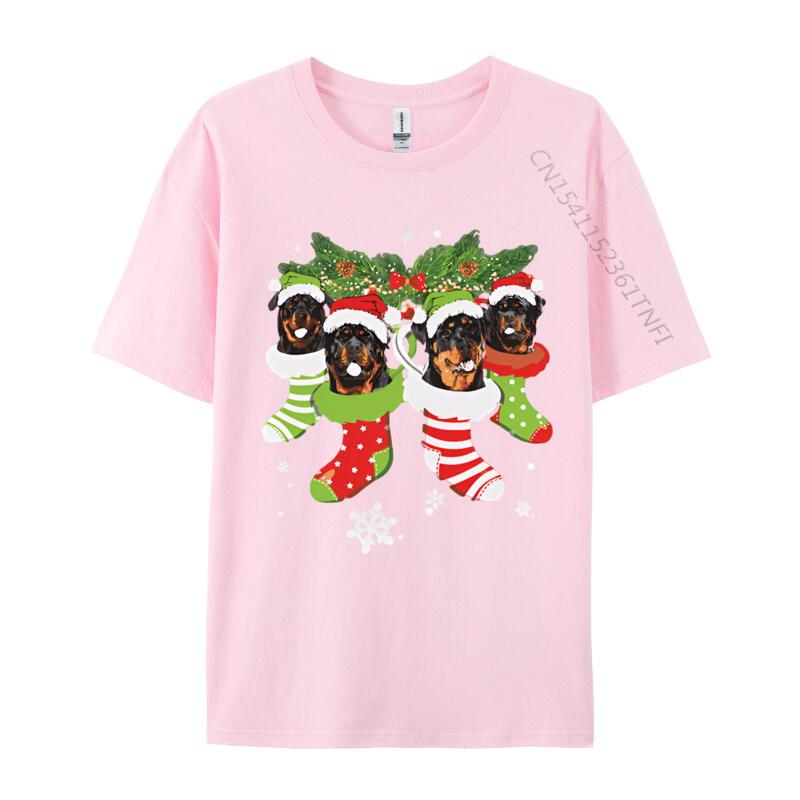 Clothing Rottweiler In Sock Christmas Santa Tshirt Men Funny Tshirt Printed T Shirts Casual Oversized Tees