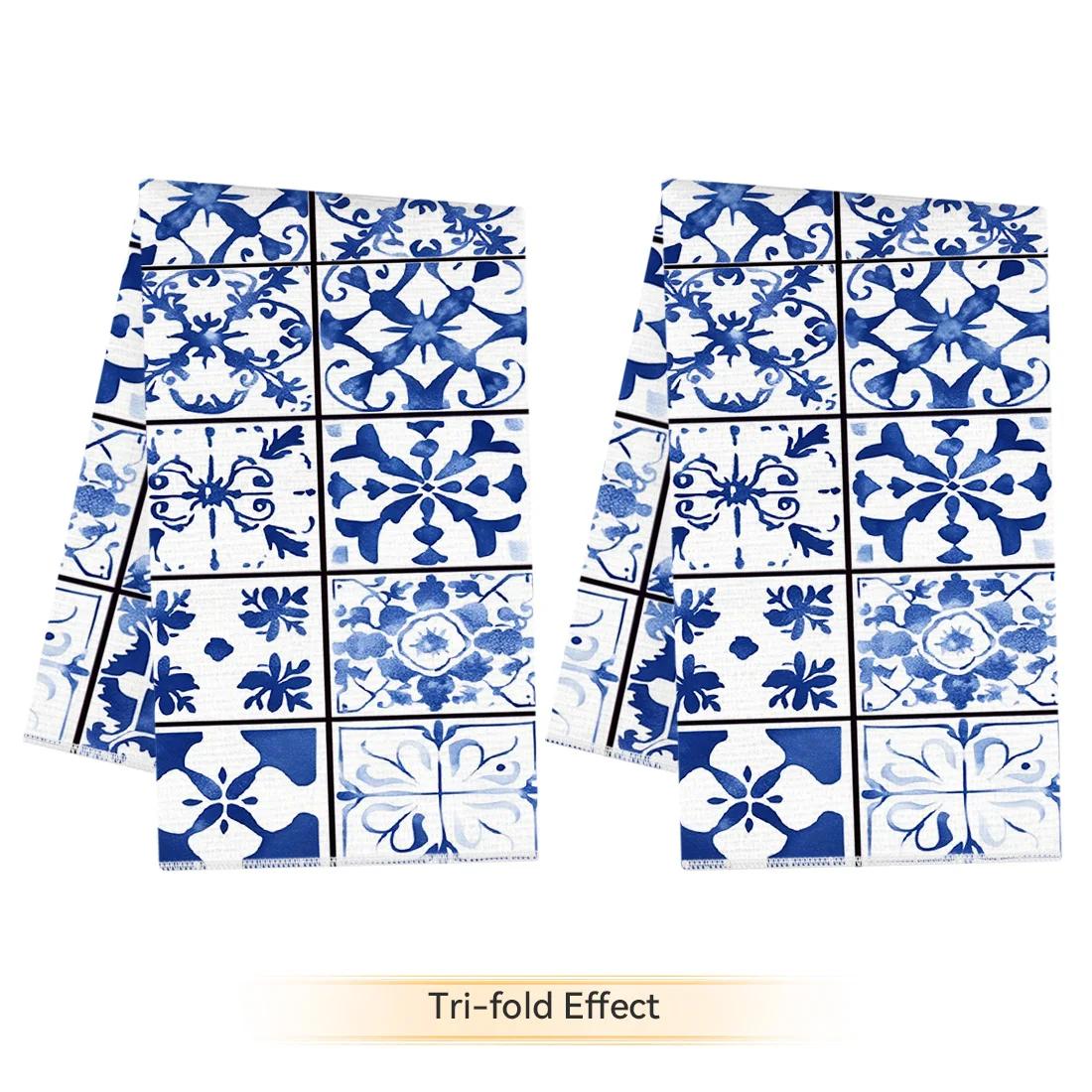 2pcs/set Kitchen Towels 40x60cmblue bohemian styleHand Towels Christmas Decorations for Home Noel Dish Towels Gifts 40x60cm