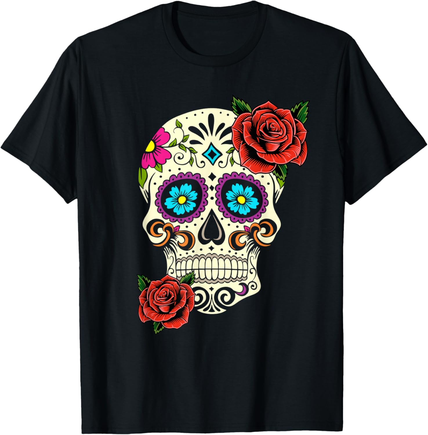 Dia De Los Muertos Floral Sugar Skull T-Shirts for Women T-Shirt XXXXL