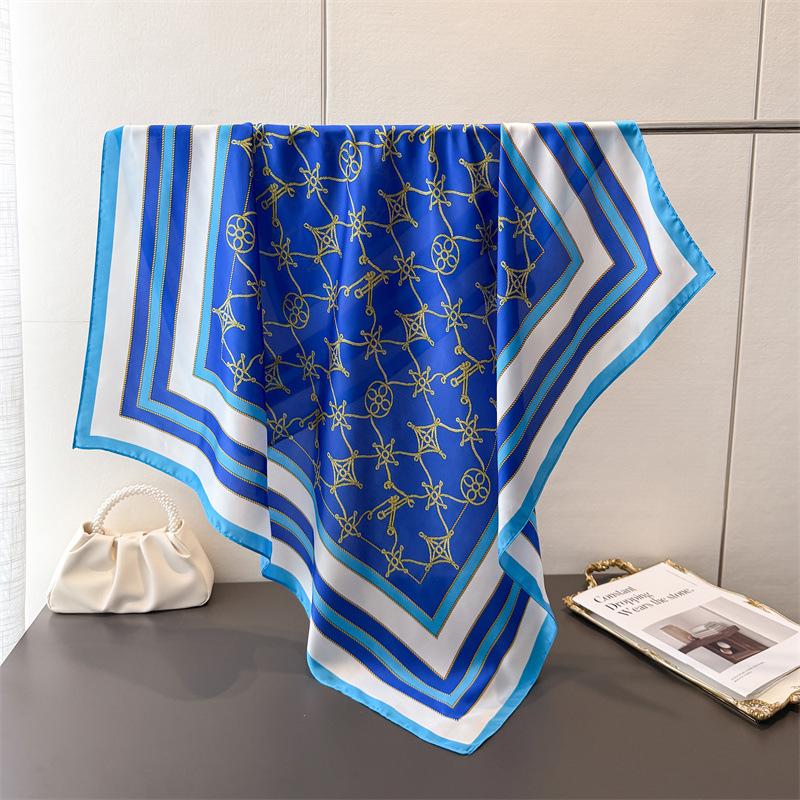 Retro Gorgeous Imitation Silk High-End Printing Large Square Scarf Silk Scarf Shawl Headscarf Neck Protection Scarf Decorative Women'S Scarf