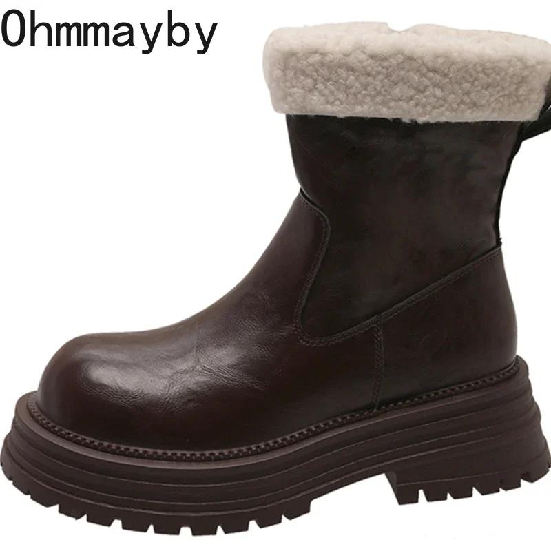 Winter Women Warm Plush Snow Boots Fashion Back Zippers Short Booties Concise Thick Heel Women's Cotton Shoes