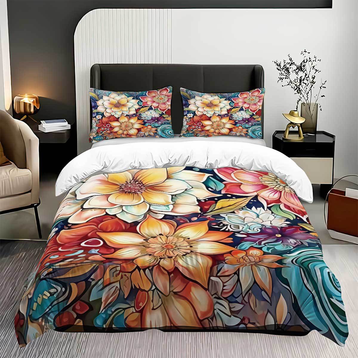 

Quilt Cover 3D Printing Floral Small Fresh Three-Piece Set Universal Quilt Cover Pillowcase Bedding 135x200
