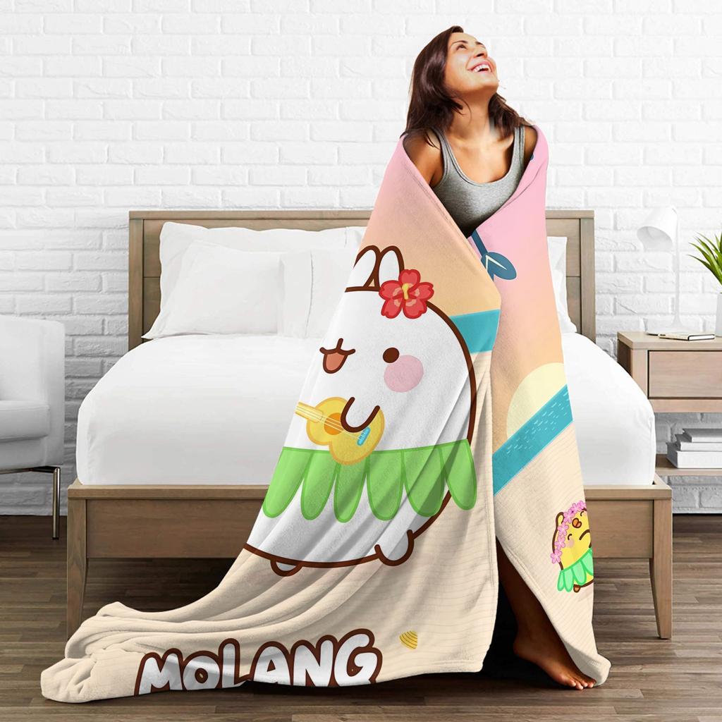 Molang Funny Cartoon Blanket  Soft Warm Funny Plush Throw Blanket For Girls Boys Bedroom Flannel Bedspread Bed Cover