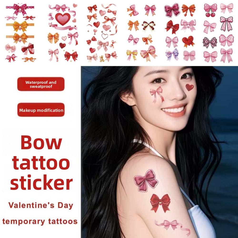 Pink Bowknot Ribbon Face Temporary Tattoos Waterproof Makeup Stickers  Party