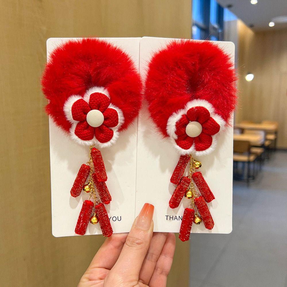 Tang Suit Children's New Year Headwear Chinese Style Red Bow Hair Ring New Year Hair Rope  Winter