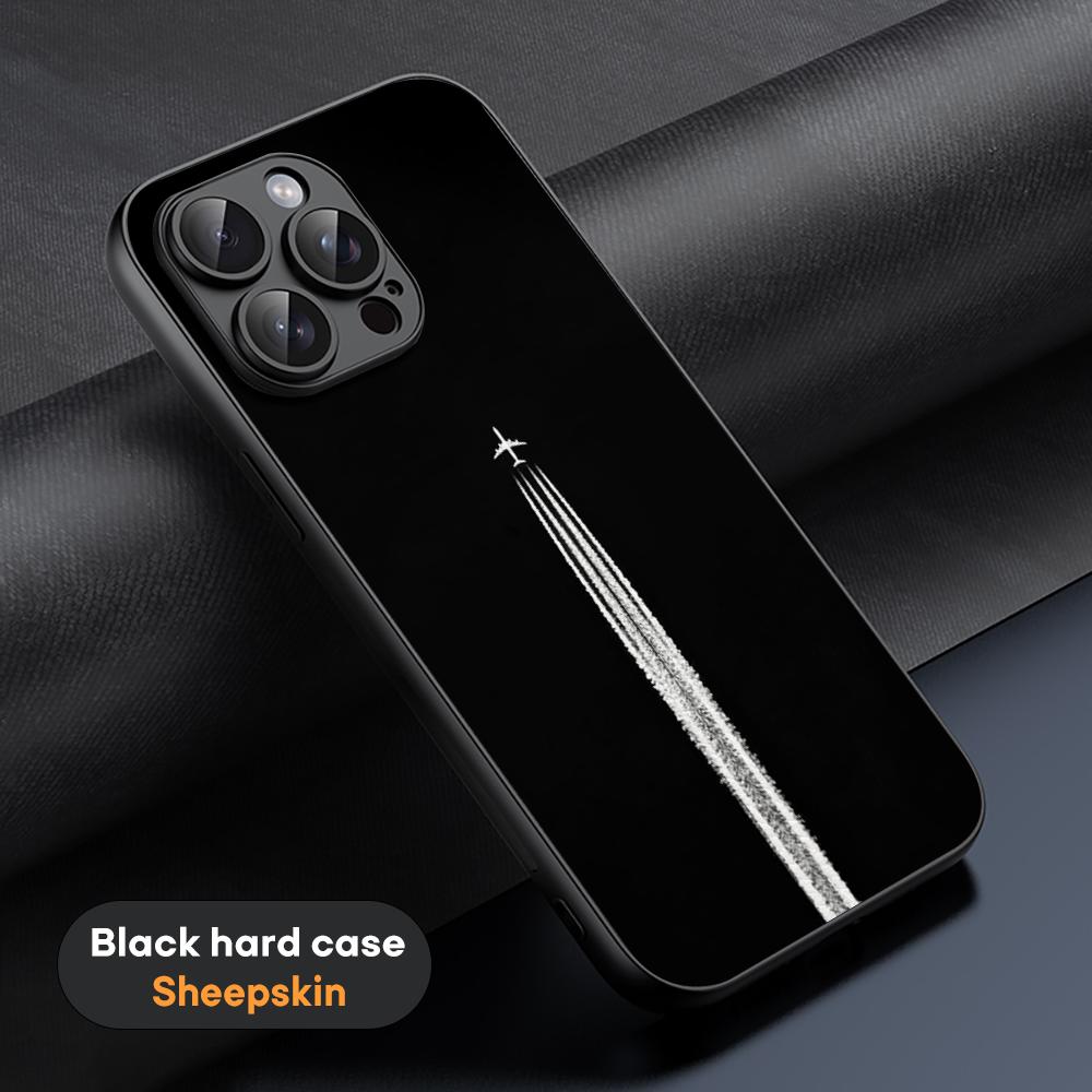 Travel Inspired Plane Patten Design Phone Case For iPhone 16 15 14 13 12 11 Plus Pro Max Limited Black Hard Case Sheepskin
