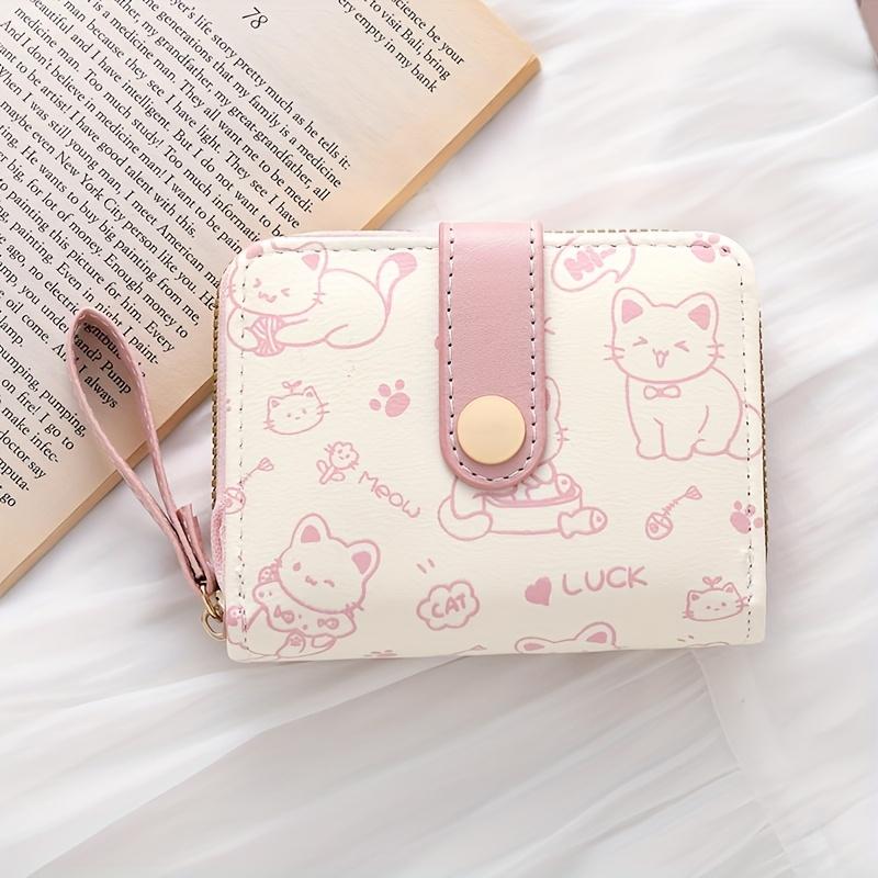Printed Cute Bear Women's Wallet, Original Minimalist Japanese Style Tri-Fold Snap Closure Student Short Women's Coin Purse Clutch