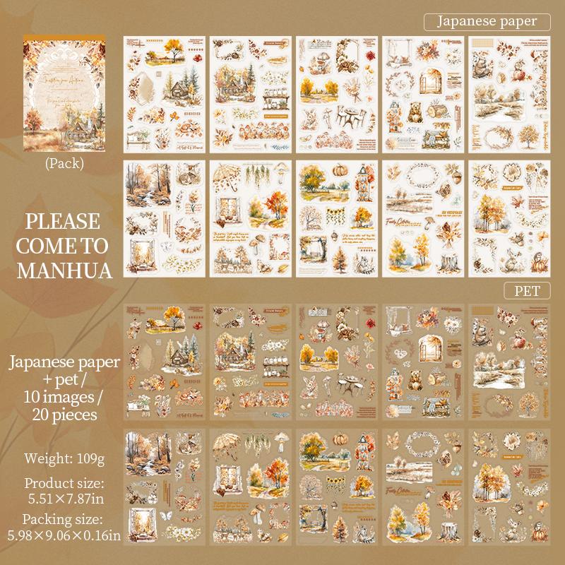 20sheets/bag Golden Autumn Daily Life Theme Die Cut Sticker Sheets For Scrapbooking DIY Frame Collage Decoration Laptop Sticker
